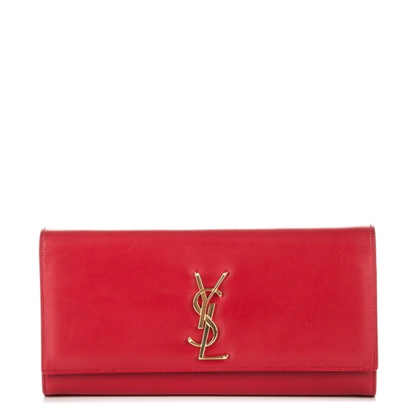 SAINT LAURENT  Calfskin Monogram Cassandre Clutch Rouge Orien - Picture 1 of 5